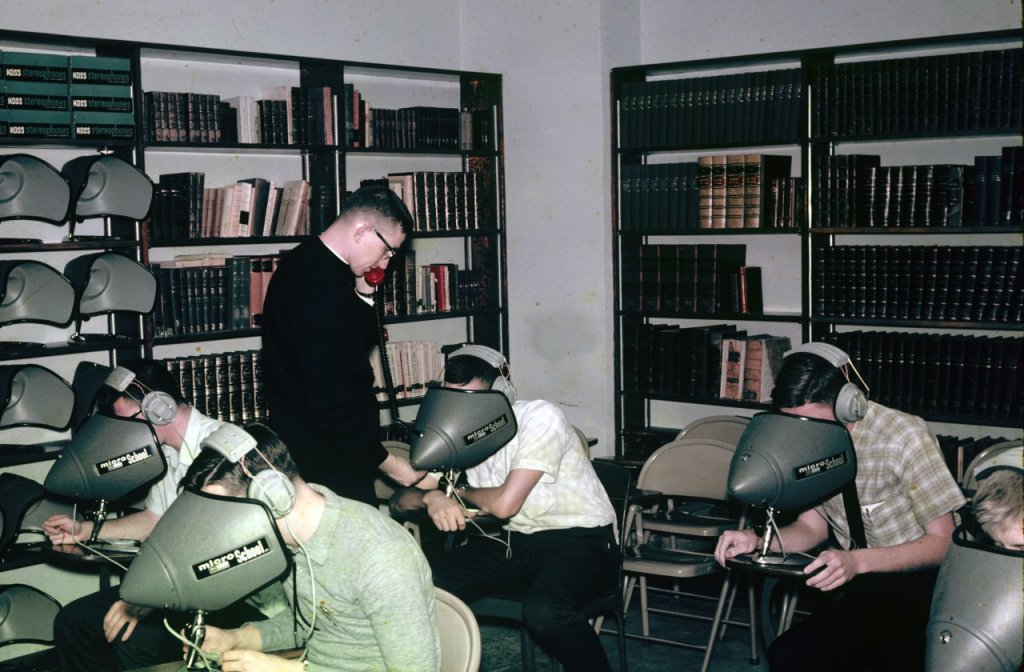 Fr Rose in language lab